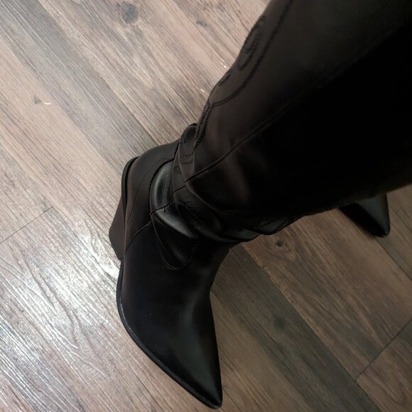 Womens Black Cowboy Boots with chunky heel - Picture 5 of 5